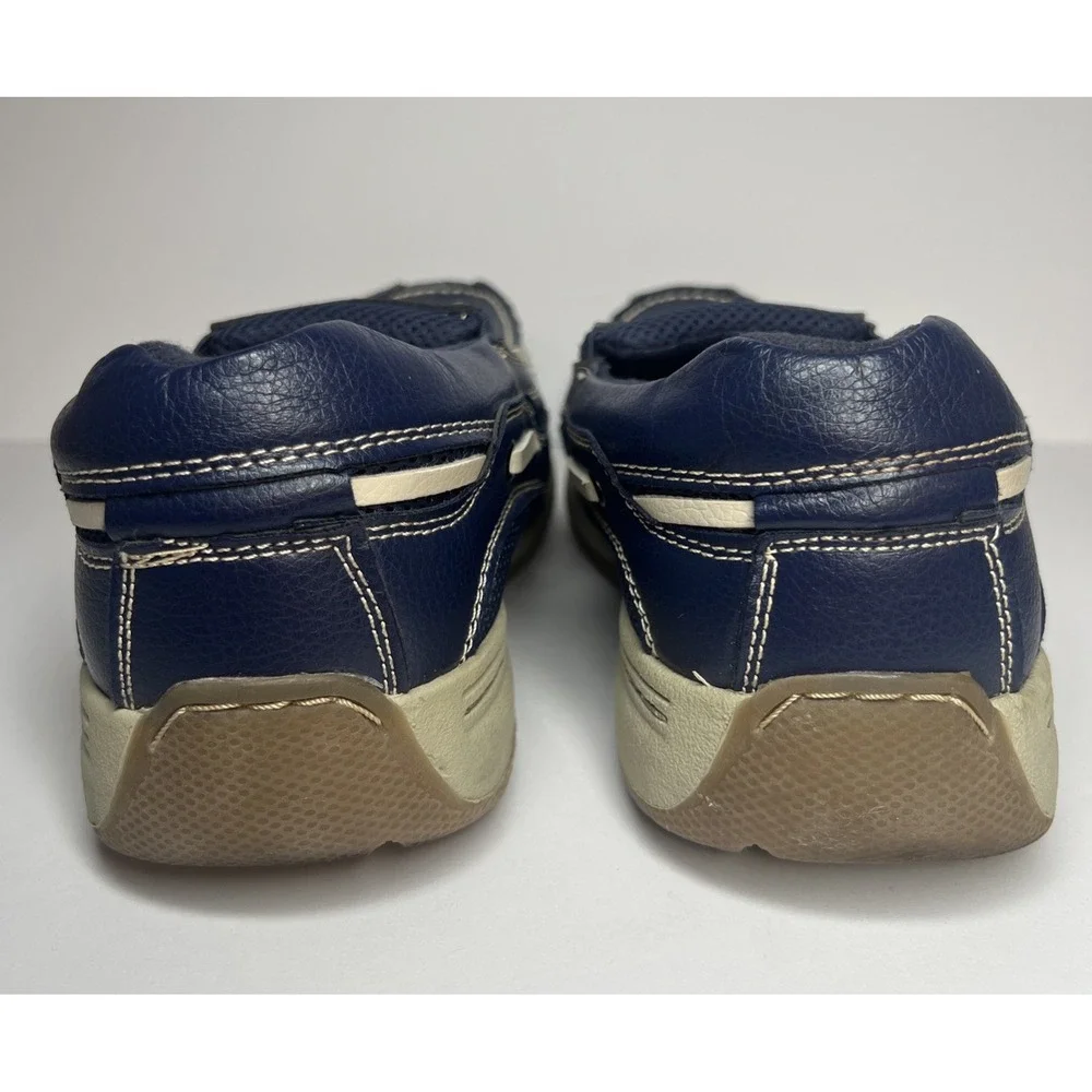Dr Scholls Navy Blue Leather Slip On Loafers Mens 9 3E Wide Boat Shoes 42J-03